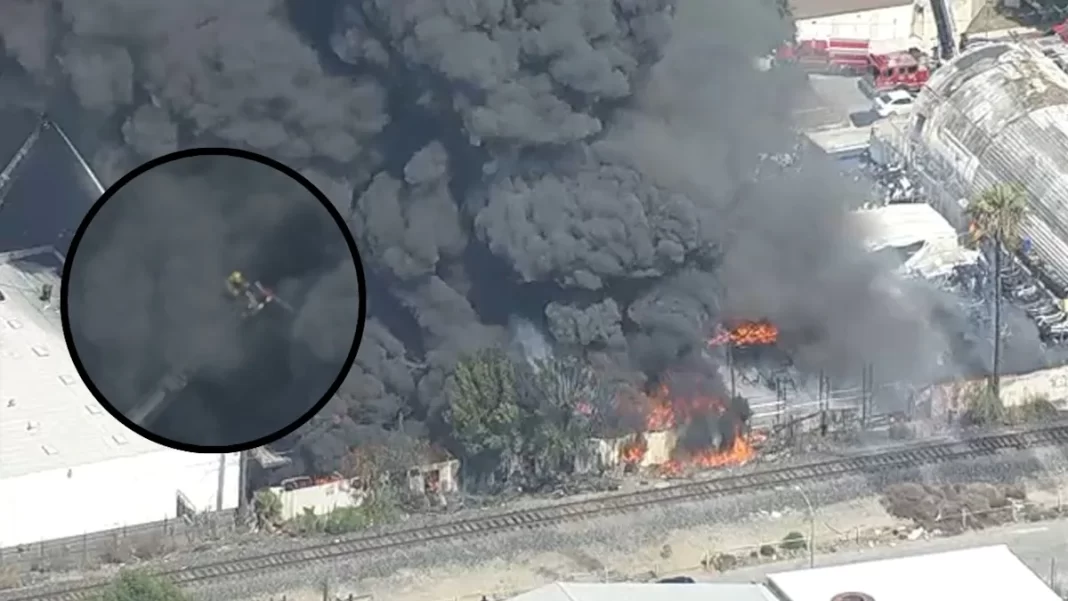 Massive auto shop fire in South Gate prompts shelter-in-place order; power outage reported nearby