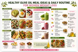 Healthy olive oil meal ideas and daily routines for women trying to lose weight