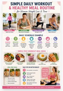 Simple daily workout and healthy meal routine for women weight loss