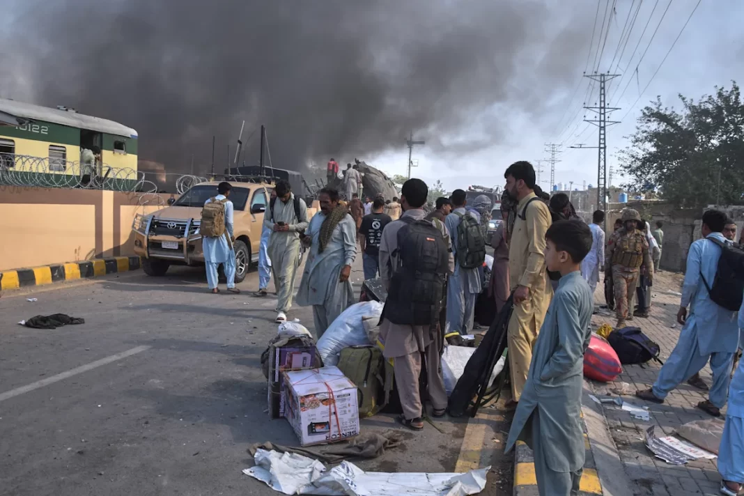 A suicide bombing near a railway track in southwest Pakistan kills at least 23 people