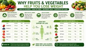 Low calorie fruits and vegetables for weight loss infographic
