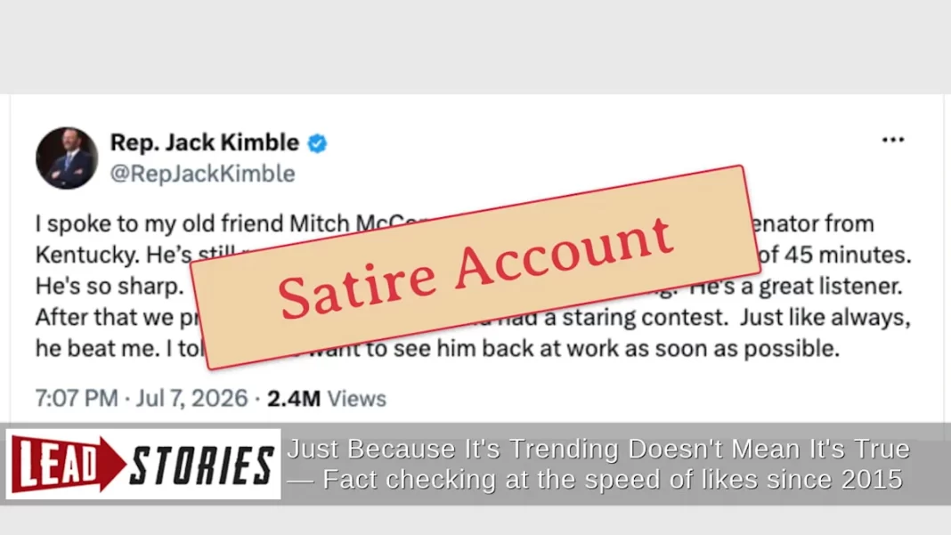 Congressman Jack Kimble Did NOT Speak With Senator Mitch McConnell On July 7, 2026 — Or Ever