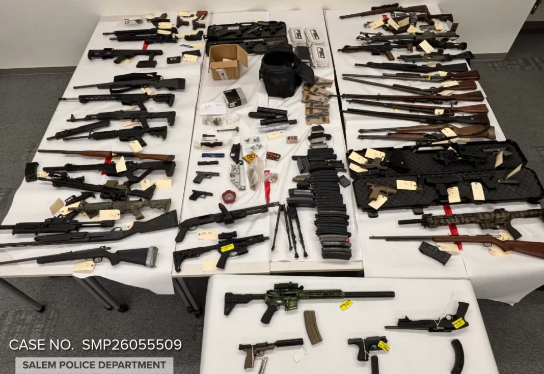 54 guns, large amount of drugs seized after arrest of Salem man