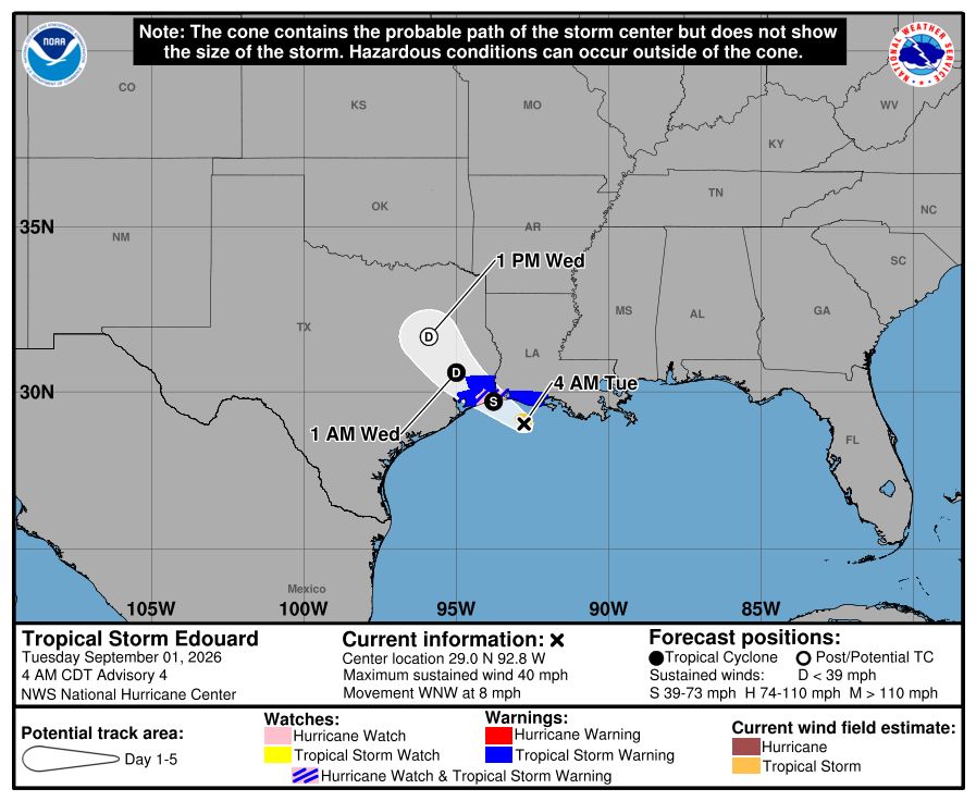 Tropical Storm Edouard could approach hurricane strength before landfall